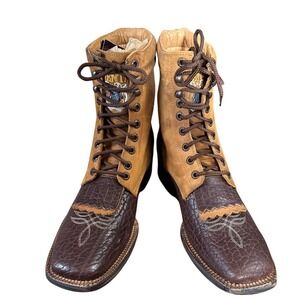 Rancho Semental NWB Men's Leather Lace Up Square Toe Boots Western Cowboy SZ10.5